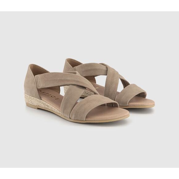 OFFICE London Beige Suede Hallie Cross Strap Espadrille Sandals Size 39 US 8 - Picture 1 of 9